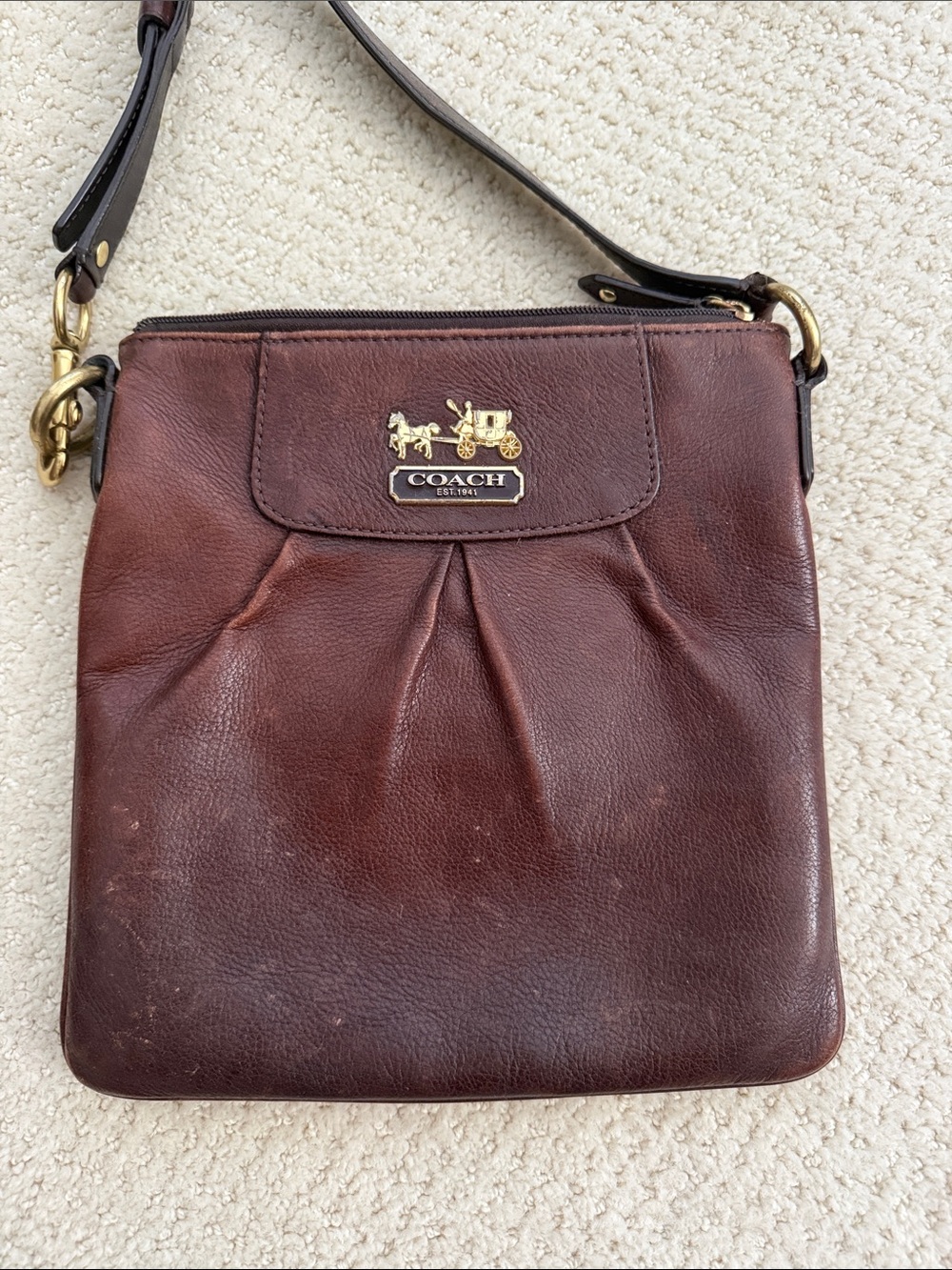 Coach Dark Brown Leather Crossbody with Gold Tone Logo - Picture 2 of 6